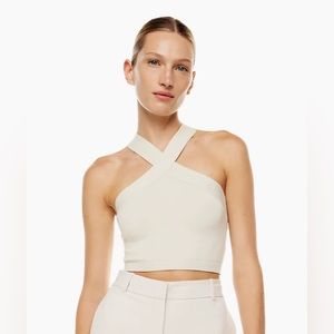 Aritzia Babaton Sculpt Knit Criss Cross Cropped Tank in Matte Pearl